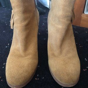 Beige Suede Chunky Heel Bootie